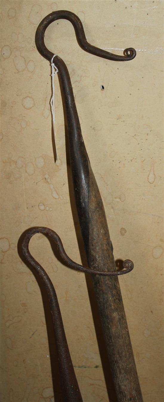 Two 19th century ash handled shepherds crooks